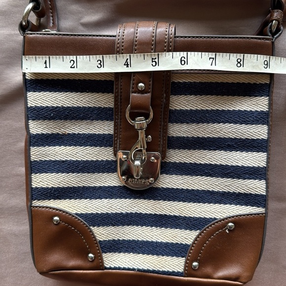 Chaps Ralph Lauren Preppy Nautical Stripe Crossbody Bag Navy Cream & Brown Trim - Picture 3 of 13